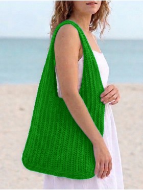 Solid Color Crochet Beach Tote Bag